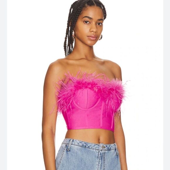 NWT Superdown Ramona Bustier Top Pink Feathers XS Revolve - Picture 5 of 11